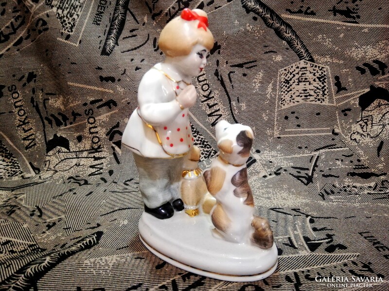 Porcelain figurine of a girl with a dog - Soviet