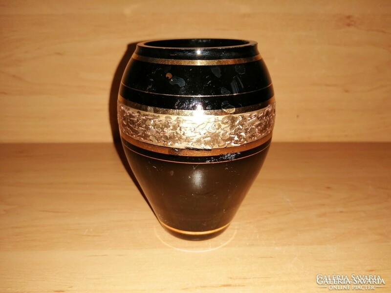 Moser type gold decorated black glass vase 11 cm (22 / d)
