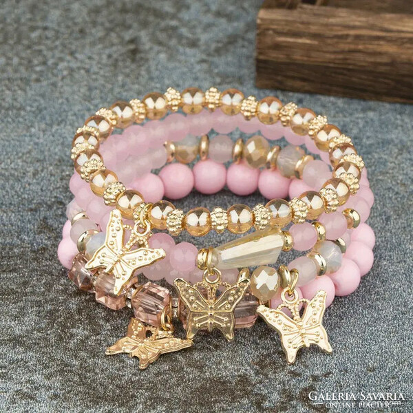 4D bracelet set made of cotton candy colored mineral beads, crystal and decorative elements, beautiful. !!