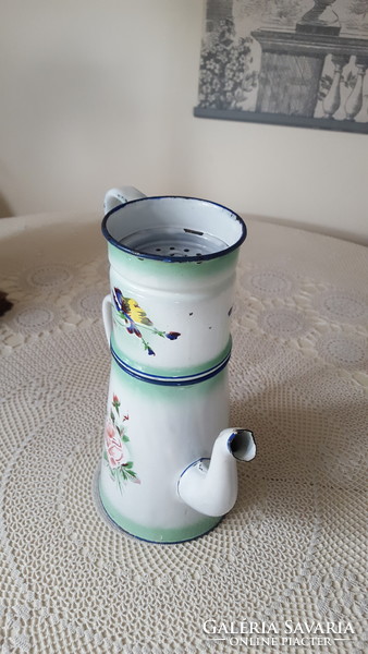 Antique French enameled coffee maker, teapot