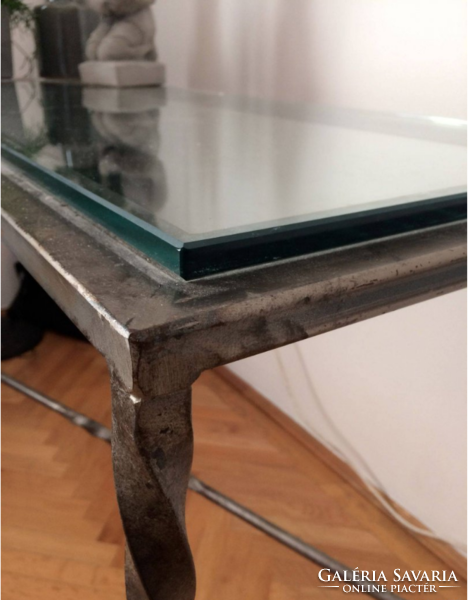 Vintage console table. Iron, with glass top.