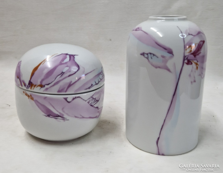 Lichte, jelzett, gyönyörű festésű, porcelán váza és bonbonier hibátlan állapotban együtt eladó