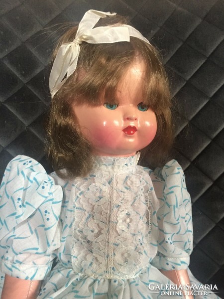 Beautiful, old, antique charming papier-mâché head baby girl doll in original clothing