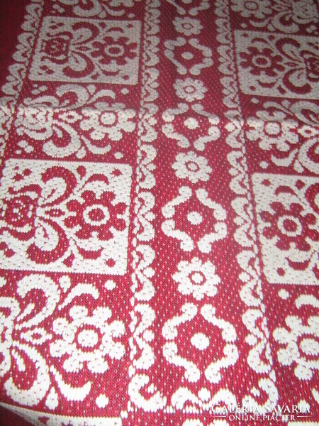 Beautiful burgundy white floral woven tablecloth
