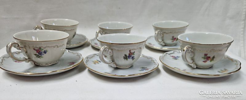 Old Zsolnay shield seal floral pattern 6-person porcelain coffee set in perfect condition