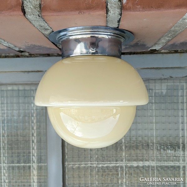 Bauhaus - art deco chromed ceiling / wall lamp renovated - special shaped cream shade