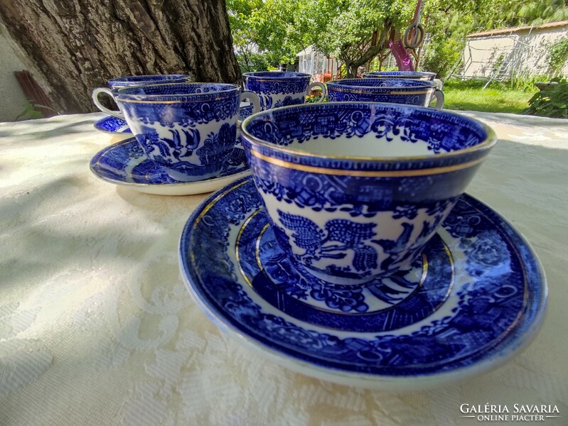 Antique English faience tea cup set for 6 people