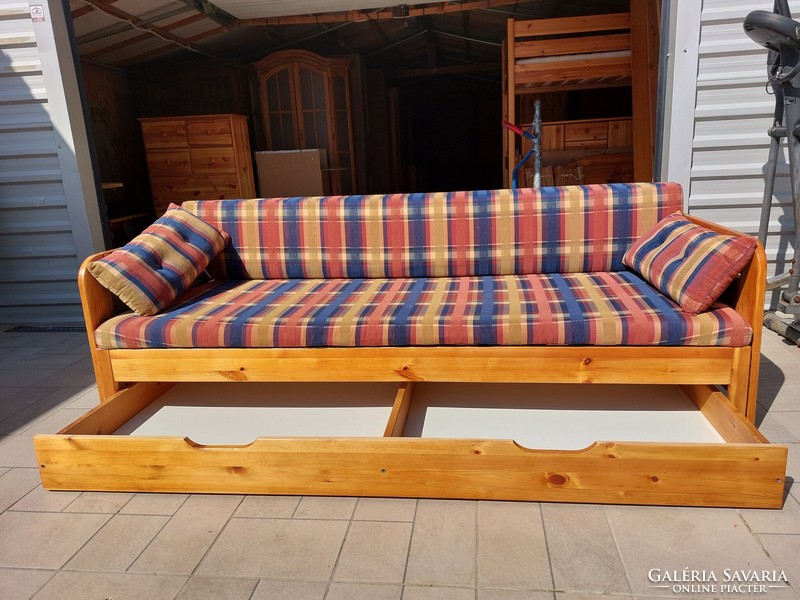 For sale is a pine Helsinki sofa with bed linen holder. Furniture in good condition. Strong, massive structure