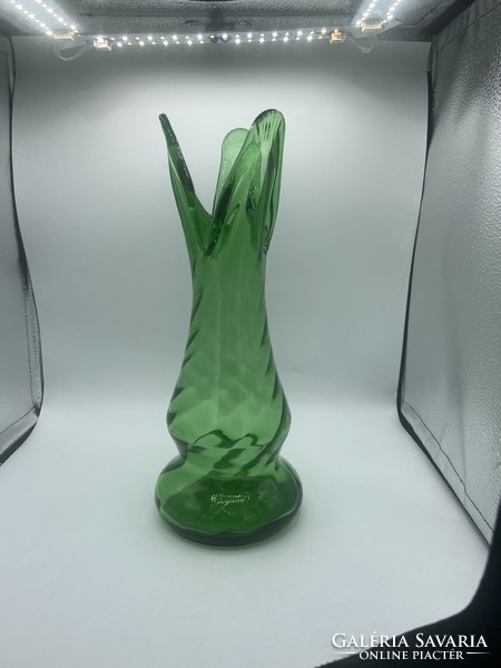 Green Czech broken glass vase!