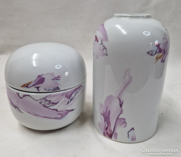Lichte, jelzett, gyönyörű festésű, porcelán váza és bonbonier hibátlan állapotban együtt eladó