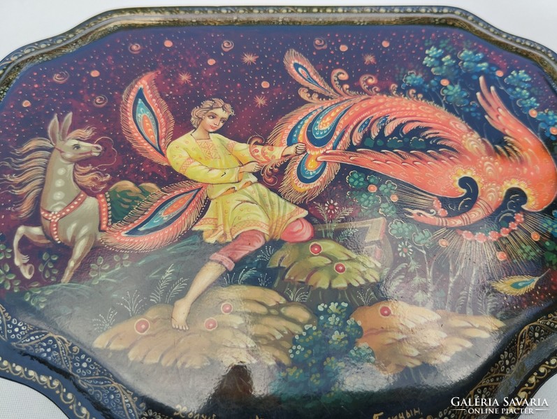 Russian lacquer box in a special shape and in good condition