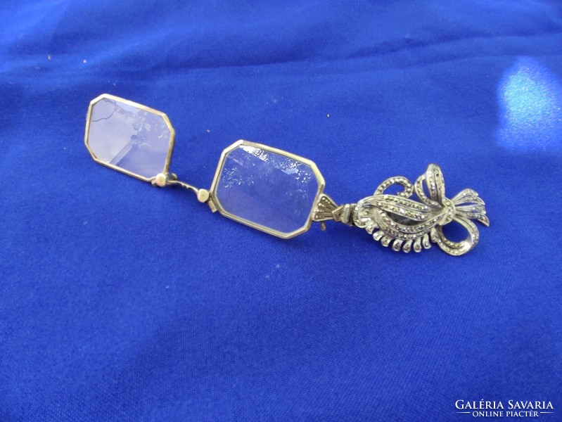 Antik ezüst lorgnette, lornyon, opera szemüveg kitűző egyben
