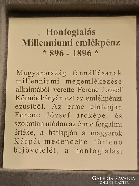 A magyar nemzet pénzérméi Honfoglalás-millenniumi emlékpénz 896-1896 .999 ezüst