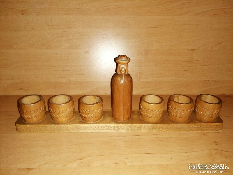 Antique craftsman wood carving with outlaw shaped bottle glasses - all fixed! (30/D)