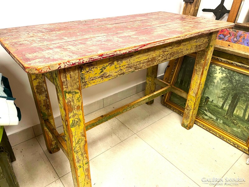 Old rustic antique and antique kitchen dining table, peasant folk furniture