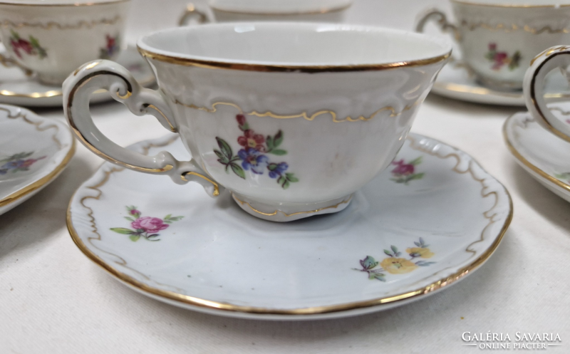 Régi Zsolnay pajzspecsétes virágmintás 6 személyes porcelán kávéskészlet hibátlan állapotban