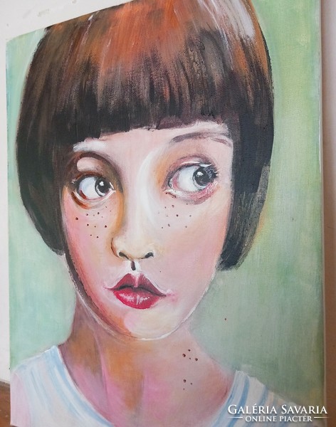 "SZEPLŐS lány-portré"festmény feszitett vásznon 30x40 cm
