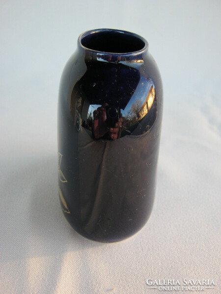 Hollóházi porcelán kobalt kék váza