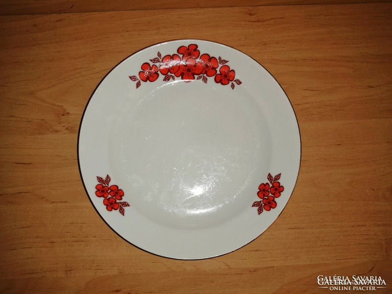 Zsolnay porcelán retro piros virágmintás lapostányér 24 cm (2p)