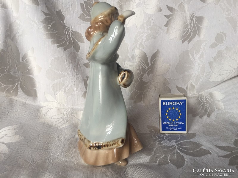 Old porcelain little girl with little lady figurine in old marked alba julia