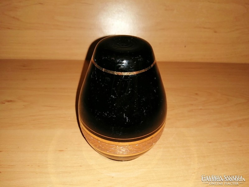 Moser type gold decorated black glass vase 11 cm (22 / d)