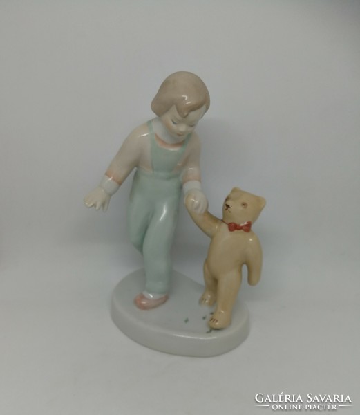 Little girl walking with Aquincum porcelain teddy bear!