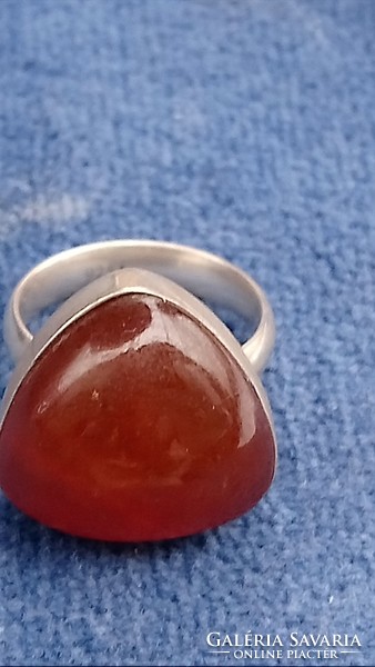 Art deco 925 silver ring with real amber