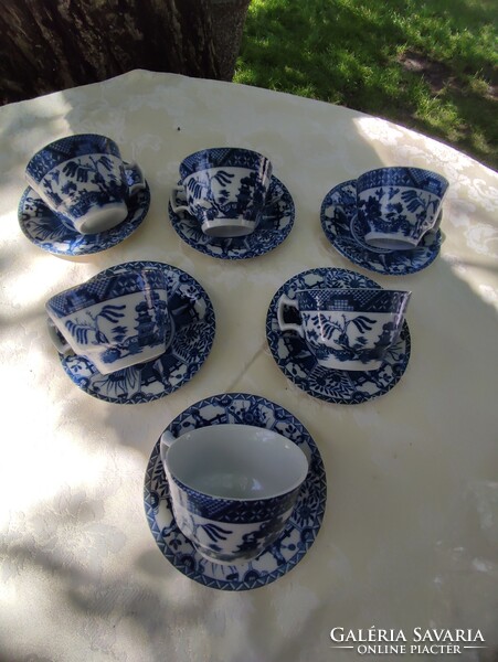 Csodás kék fehér porcelán teáscsésze szett 6 személyre