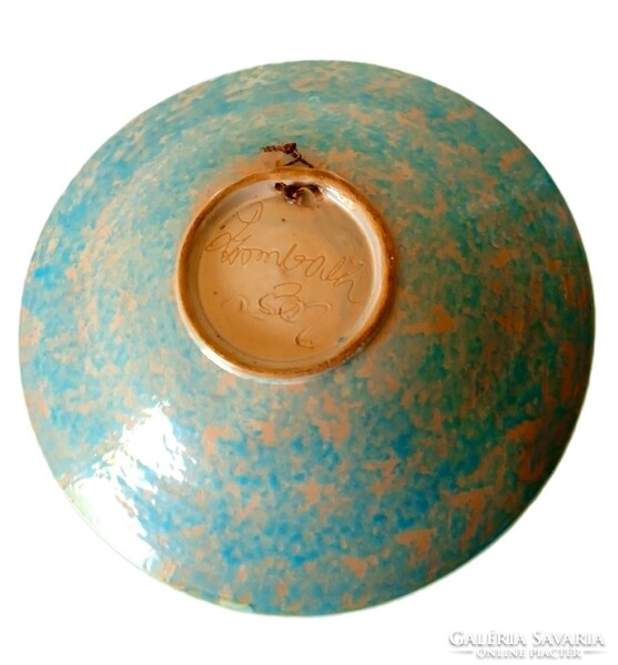 Zsuzsa Szombathy ceramic wall plate/bowl in beautiful colors, retro, mid-century modern