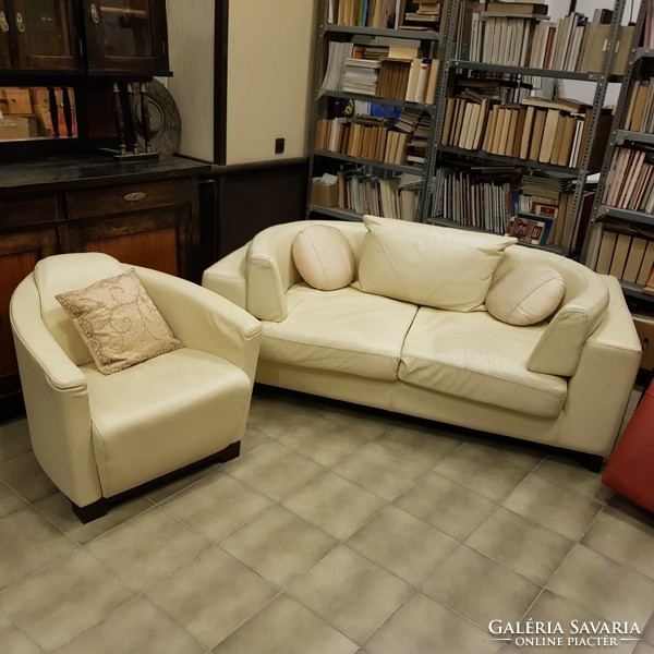 Cream-colored leather sofa + armchair - stark brand