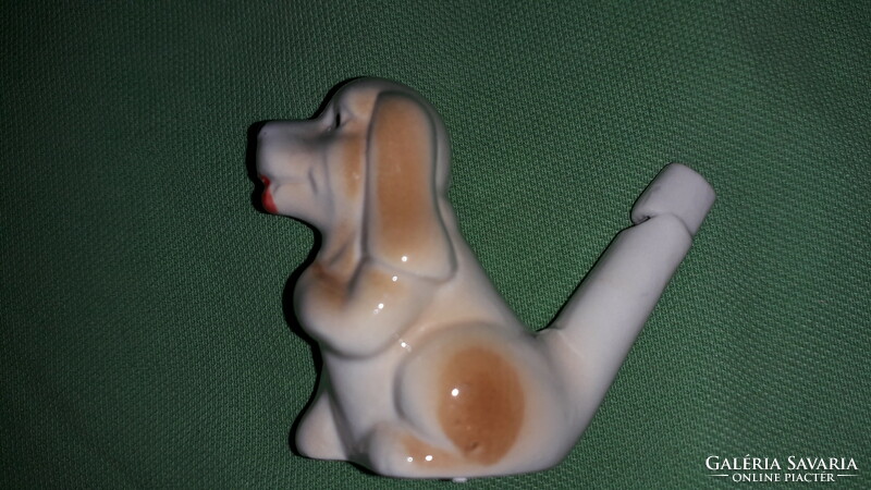 Retro porcelán kiskutya figura amely működő használható síp is egyben 5 cm a képek szerint 2.