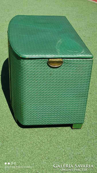 Mid century wooden storage chest with decorative pattern vinyl covering 1960s