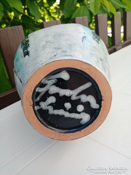 Gorka livia - applied art ceramic vase - gray - blue - black