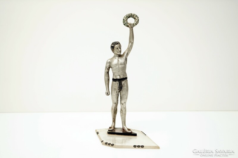 Art Deco Olimpiai Győzelmi Fém Szobor / Retró Régi / 24,5 cm Magas
