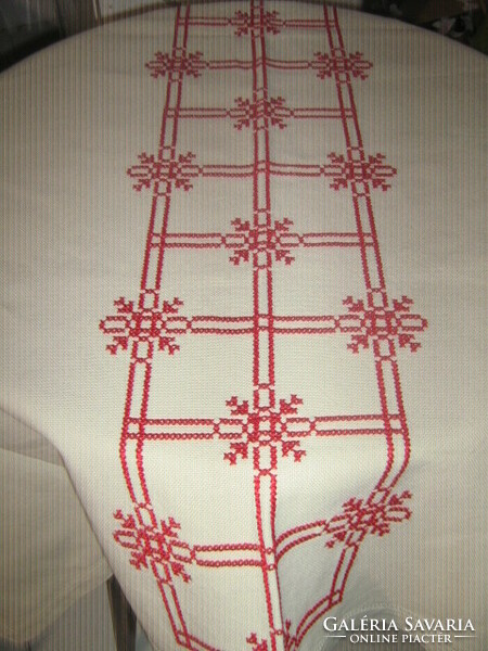 Beautiful hand-embroidered cross-stitch woven tablecloth