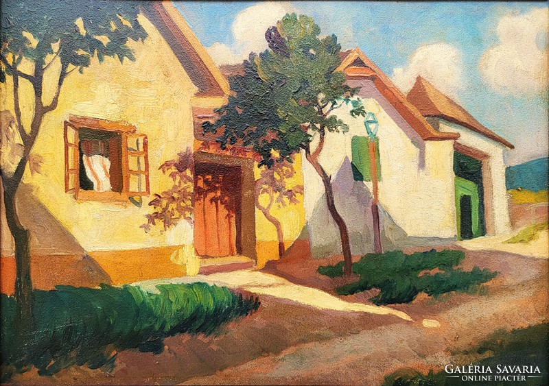 Pogány Ferenc (1886 - 1930) Napfényes Utca c. festménye Eredeti Garanciával!
