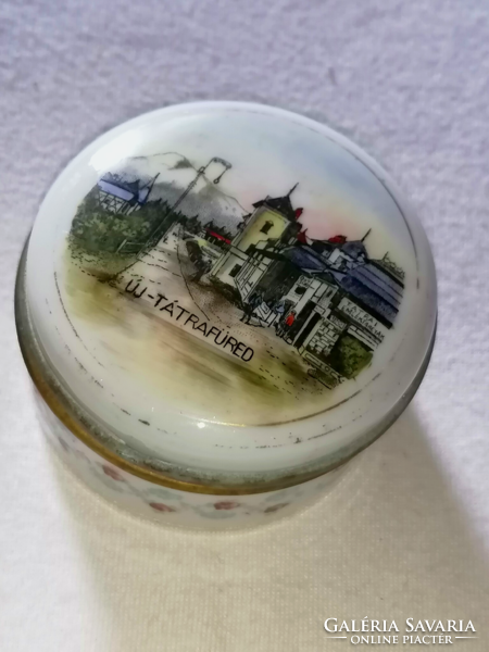 Új-Tátrafüredi porcelán rézszerelékes emlék doboz cc. 1915-1920
