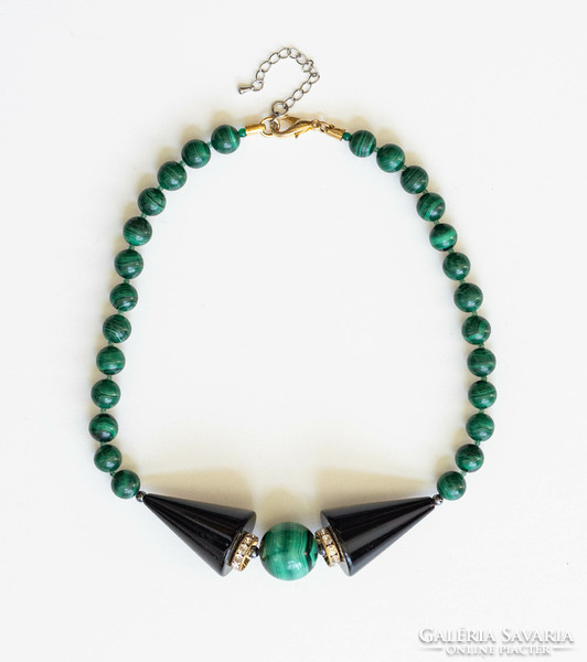 Vintage malachite stone choker necklace - art deco revival style - necklace mineral / semi-precious stone jewelry