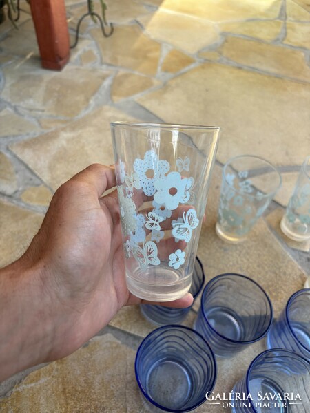 Glass water glasses cup with blue pattern