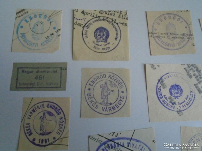 D202375 ENDRŐD  régi bélyegző-lenyomatok  14 db.   kb 1900-1950's