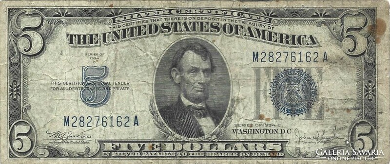 5 Silver Dollars 1934 