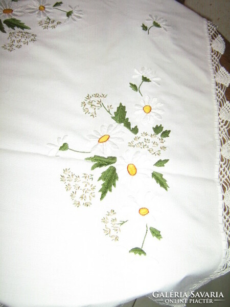 Beautiful handmade crocheted daisy embroidered tablecloth