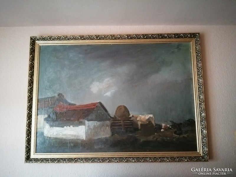 Munkácsy and Kossuth prize winner Jenő Benedek: farm. Huge, original oil on canvas painting. Auctioned