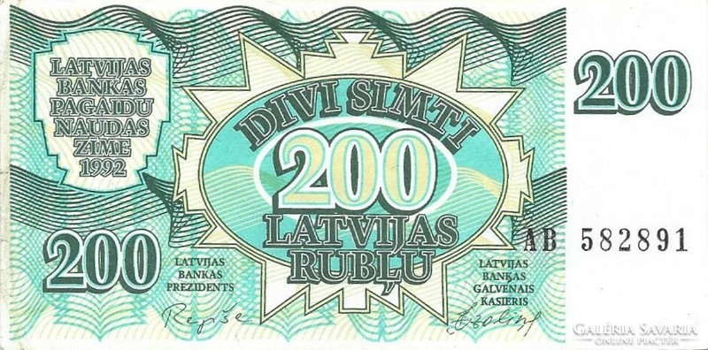 200 rubel rublu 1992 Lettország Ritka