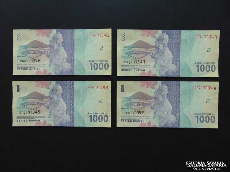 Indonézia 4 darab 1000 rupia sorszámkövető - hajtatlan bankjegyek