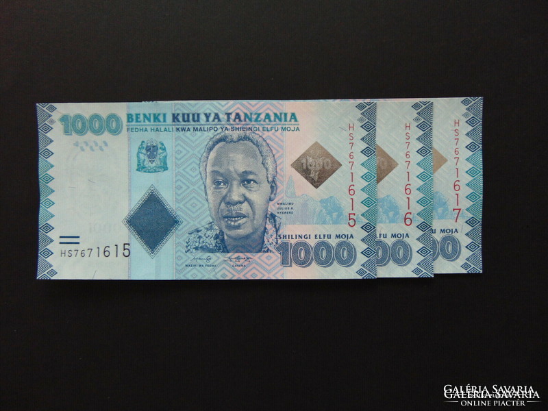 Tanzania 3 pieces of 1000 shillings unfolded - tracking number!
