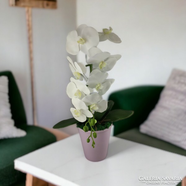 Nagyméretű élethű fehér orchidea kaspóban OR110FH