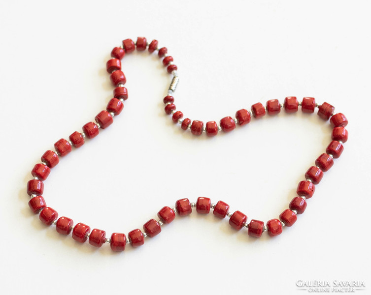 Vintage necklace with red glass beads