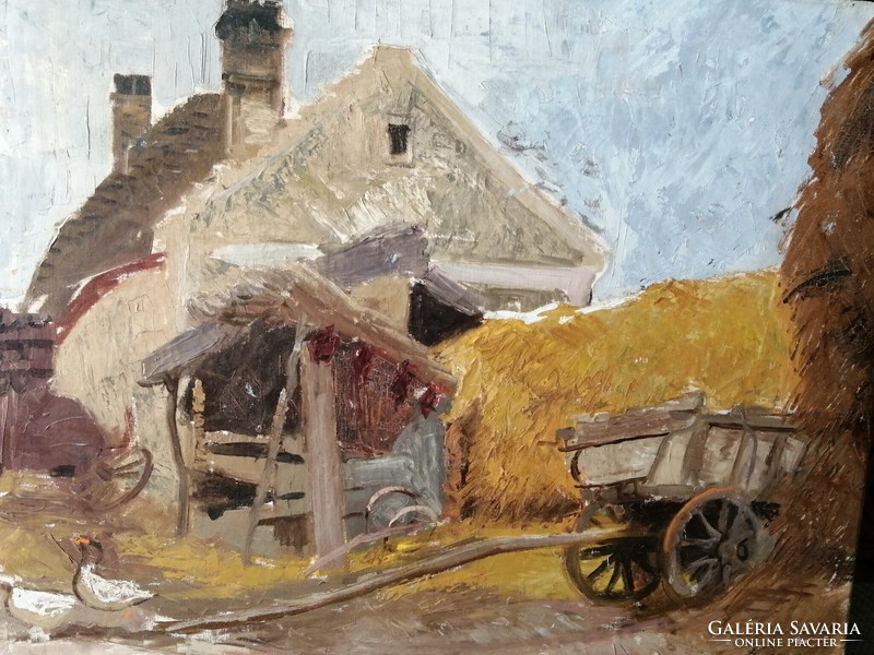 Joseph Breznay: farmyard. Large oil canvas. Without frame. Auctioned !!!