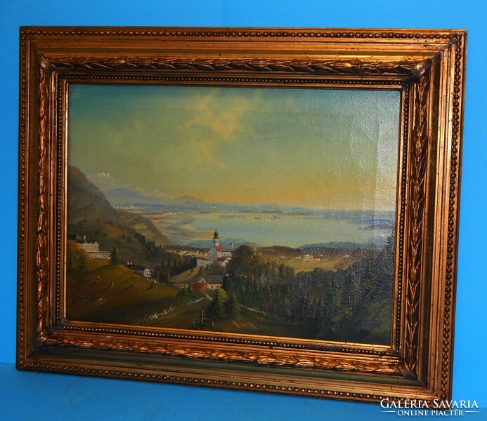 Romantic landscape 36.5 x 26.5 cm oil on canvas painting, in a beautiful flawless frame
